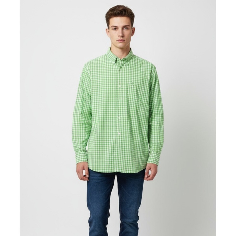 Chaps Mens Size Large Green Gingham Button Down Long Sleeve Shirt Preppy‎ Career